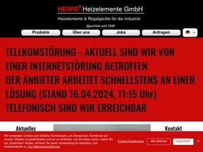 Website von HEWID Heizelemente GmbH