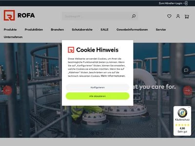 Website von rofa Bekleidungswerk GmbH & Co. KG