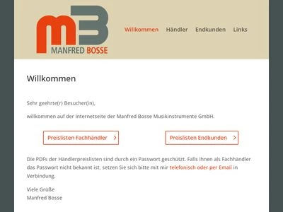 Website von Manfred Bosse Musikinstrumente GmbH