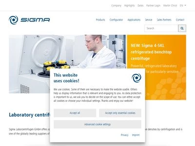 Website von Sigma Laborzentrifugen GmbH