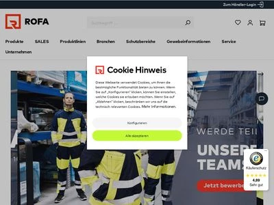 Website von rofa Bekleidungswerk GmbH & Co. KG