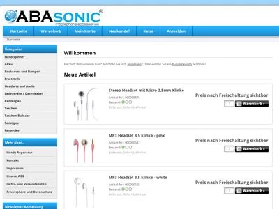 Website von Abasonic Warenhandel GmbH