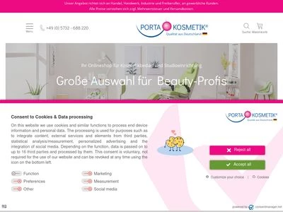 Website von Porta-Kosmetik GmbH