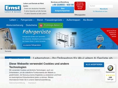 Website von Sebastian Ernst Leitern Gerüste GmbH & Co. KG