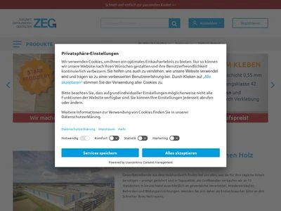 Website von ZEG Zentraleinkauf Holz + Kunststoff eG