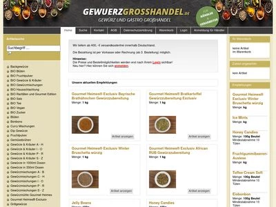 Website von Gewürz und Gastro Grosshandel Heimes