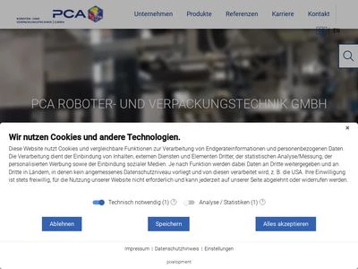 Website von PCA Roboter- und Verpackungstechnik GmbH