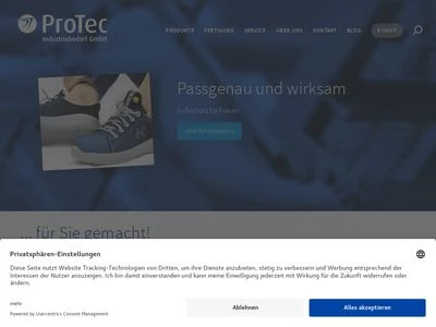 Website von ProTec Industriebedarf GmbH