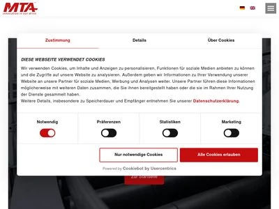 Website von MTA GmbH - Vertriebsniederlassung Deutschland