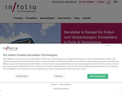 Website von infolio Verpackungs GmbH