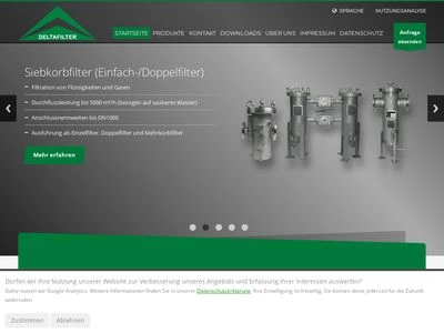 Website von DELTAFILTER Filtrationssysteme GmbH
