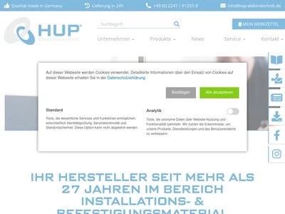 Website von HUP Elektrotechnik Vertriebs-GmbH