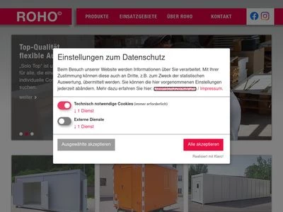 Website von ROHO Container- und Fahrzeugbau GmbH