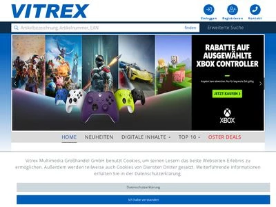 Website von VITREX Multimedia Großhandels GmbH