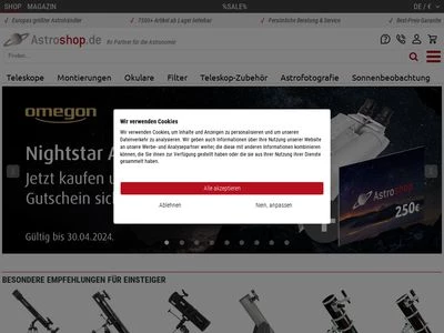 Website von Astroshop.de - nimax GmbH
