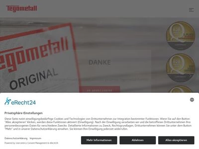 Website von Tegometall International Sales GmbH