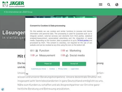 Website von Jäger Gummi und Kunststoff GmbH