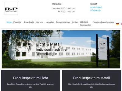 Website von RvP Technische Leuchten Rudolf von Prusky GmbH