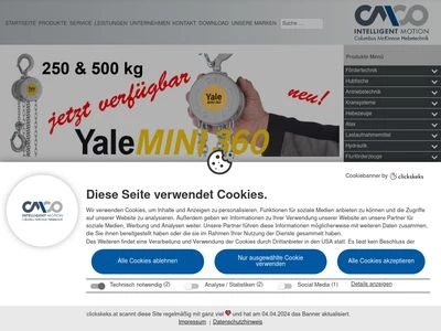 Website von Columbus McKinnon Hebetechnik GmbH