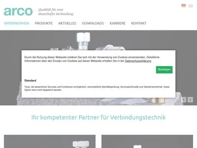 Website von arco Armaturenfabrik Obrigheim KG