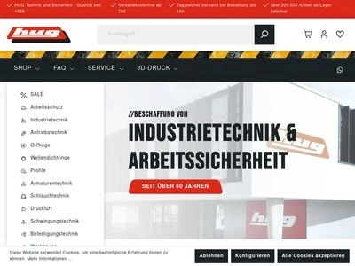 Website von HUG® Technik und Sicherheit GmbH - Technischer Großhandel