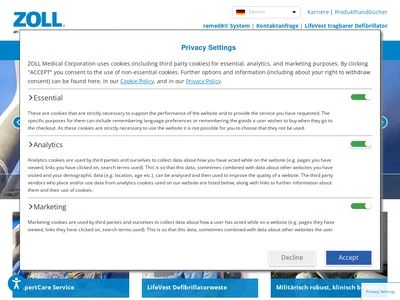 Website von ZOLL Medical Deutschland GmbH