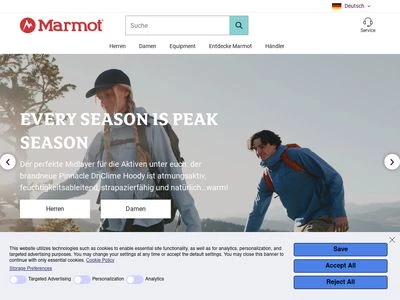 Website von Marmot Mountain Europe GmbH