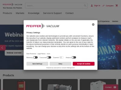 Website von Pfeiffer Vacuum GmbH