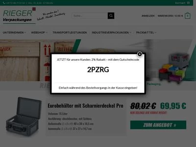 Website von Alexander Rieger Verpackungsvertrieb und Transporte GmbH & Co. KG