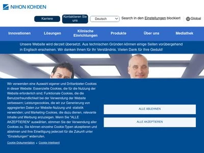 Website von NIHON KOHDEN EUROPE GmbH