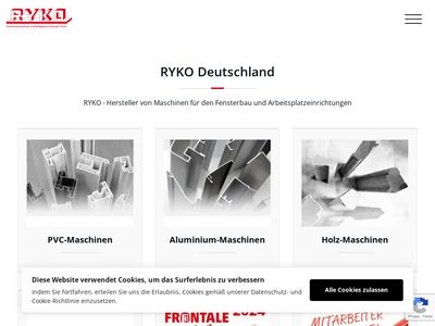 Website von RYKO Deutschland Fensterbaumaschinen & Arbeitsplatzeinrichtungen GmbH