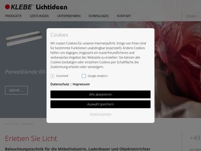 Website von Klebe GmbH Beleuchtungstechnik