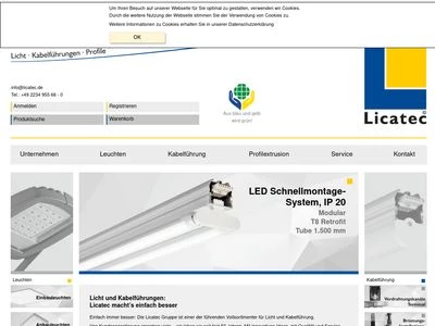 Website von Licatec GmbH Licht- und Kabelführungssysteme