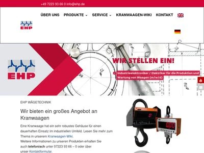 Website von EHP Wägetechnik GmbH