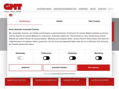 Website von GMT Gummi-Metall-Technik GmbH