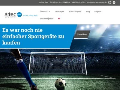 Website von artec Sportgeräte GmbH