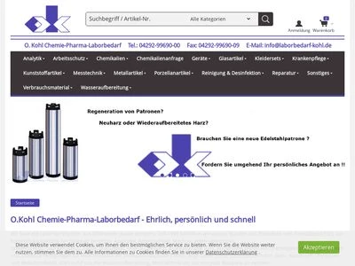Website von O. Kohl Chemie - Pharma - Laborbedarf