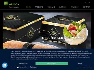 Website von Weroca Kartonagen GmbH & Co.KG