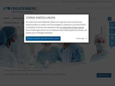Website von Freudenberg Performance Materials Holding SE & Co. KG