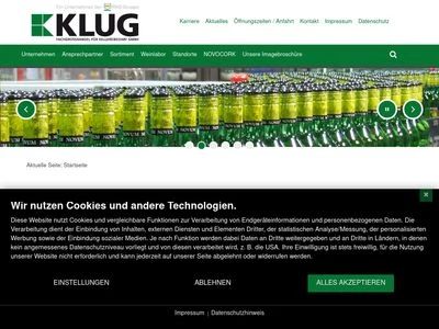Website von Klug Fachgroßhandel für Kellereibedarf GmbH