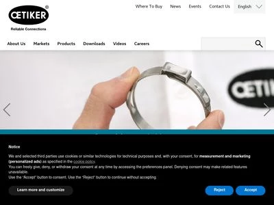 Website von Oetiker Schweiz AG