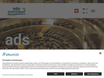 Website von ads-Sortiertechnik und Automation GmbH
