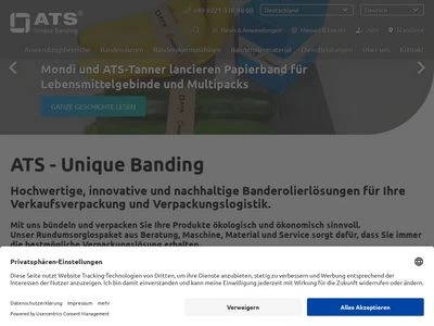 Website von ATS-Tanner GmbH Banderoliersysteme