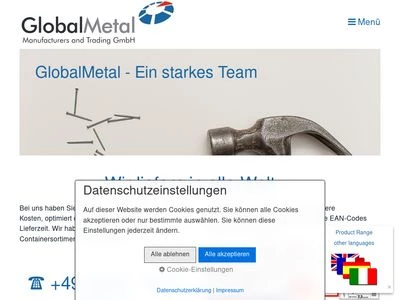 Website von GlobalMetal Manufacturers and Trading GmbH