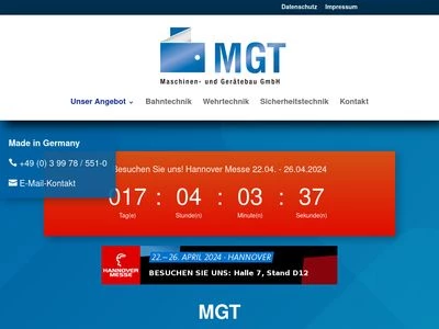 Website von MGT Maschinen- und Gerätebau GmbH