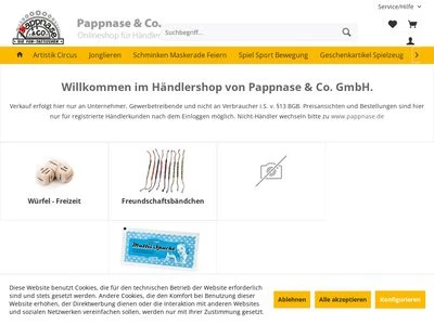 Website von Großhandel Pappnase & Co. Theater, Artistik, Spiel- und Geschenkartikel GmbH