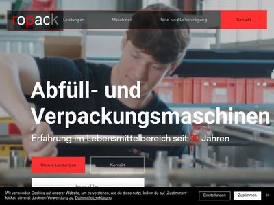 Website von ropack Abfüll- und Verpackungsmaschinen GmbH