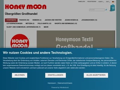 Website von Honeymoon Textilimport- und Vertriebsgesellschaft mbH