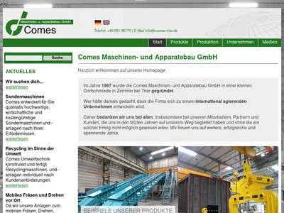 Website von Comes Maschinen- und Apparatebau GmbH