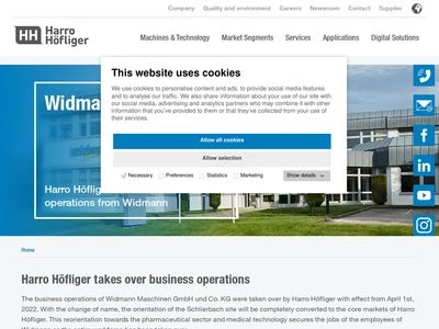 Website von Widmann Maschinen